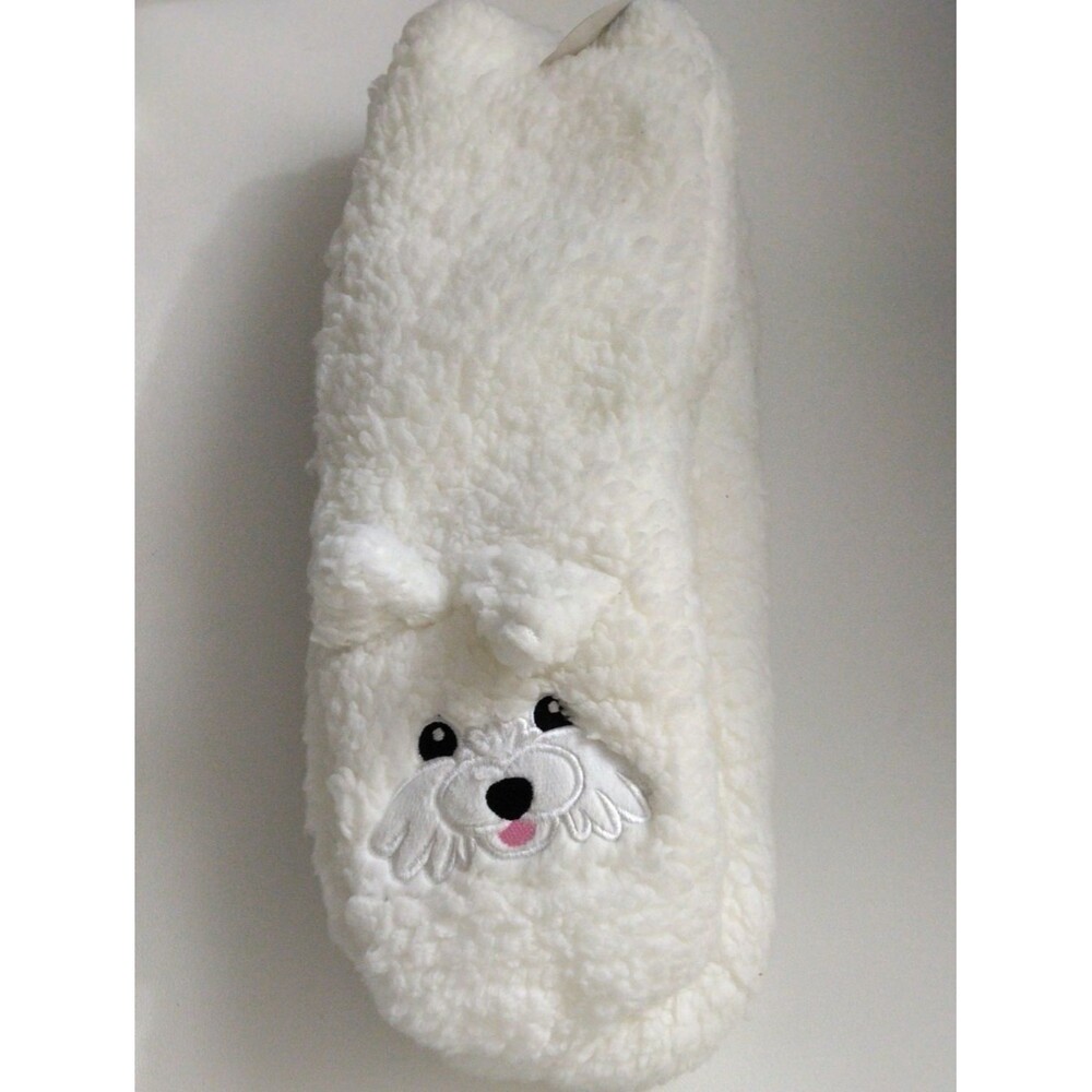 Fuzzy Babba Cozy Dog Patterned Fuzzy Lined Socks White  New Size 9-11